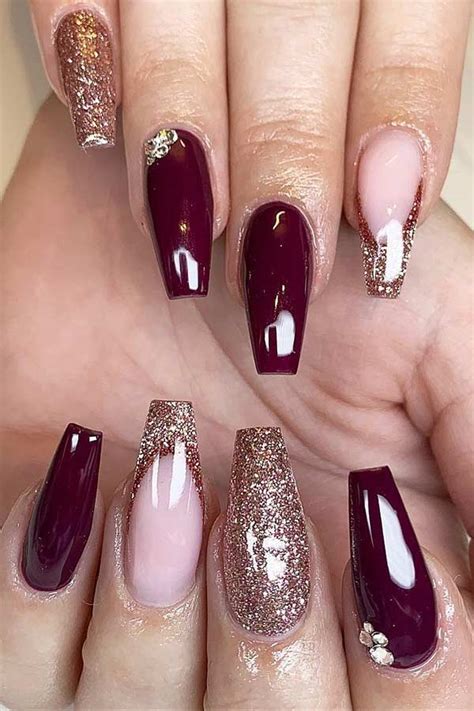 burgundy nails with glitter